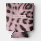 Personalized Pink Faux Fur Leopard Print Blikjeskoeler (Voorkant)
