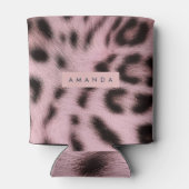 Personalized Pink Faux Fur Leopard Print Blikjeskoeler (Achterkant)