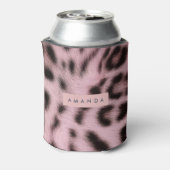 Personalized Pink Faux Fur Leopard Print Blikjeskoeler (Blikje Achterkant)