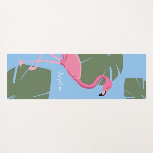 Personalized Pink Flamingo with Tropical Leaves Yogamat (Achterkant (horizontaal))