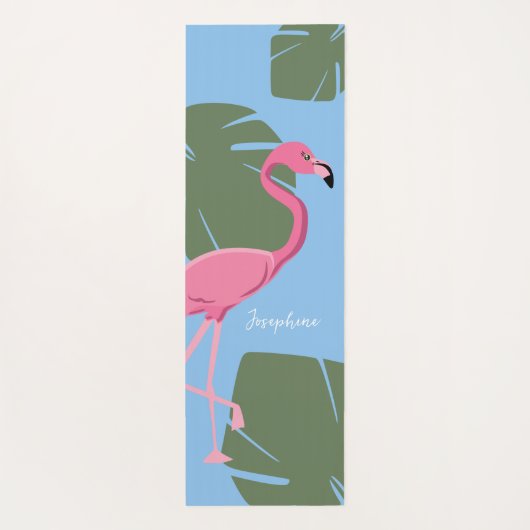 Personalized Pink Flamingo with Tropical Leaves Yogamat (Achterkant)