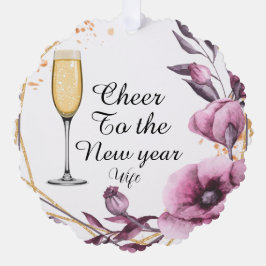 Personalized pink floral champagne glass typograph ornament kaart