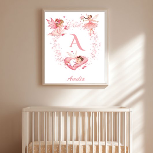 Personalized Pink Floral Fairy Monogram Nursery Poster