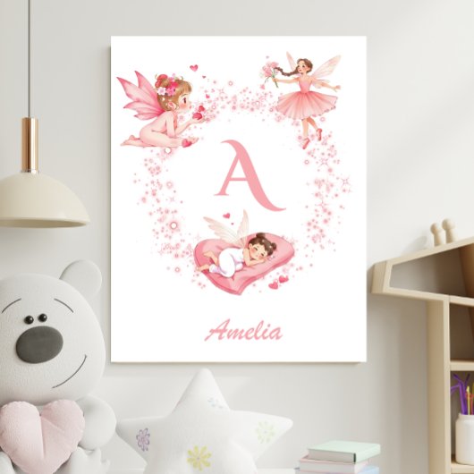 Personalized Pink Floral Fairy Monogram Nursery Poster