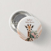Personalized Pink Floral Giraffe Baby Shower Butto Ronde Button 3,2 Cm (Voorkant /achterkant)