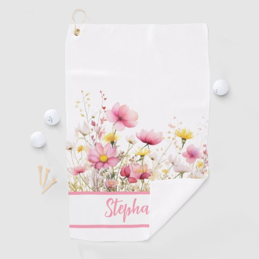 Personalized Pink Floral Golfhanddoek (Insitu)