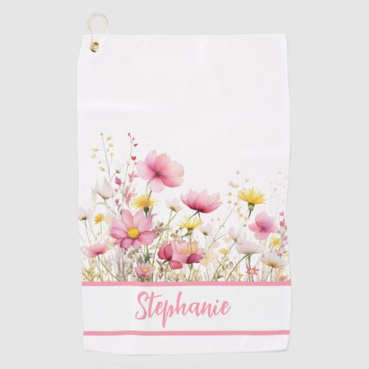 Personalized Pink Floral Golfhanddoek (Voorkant)