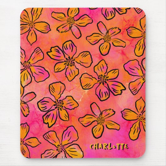Personalized Pink Floral Pop Art Muismat (Voorkant)