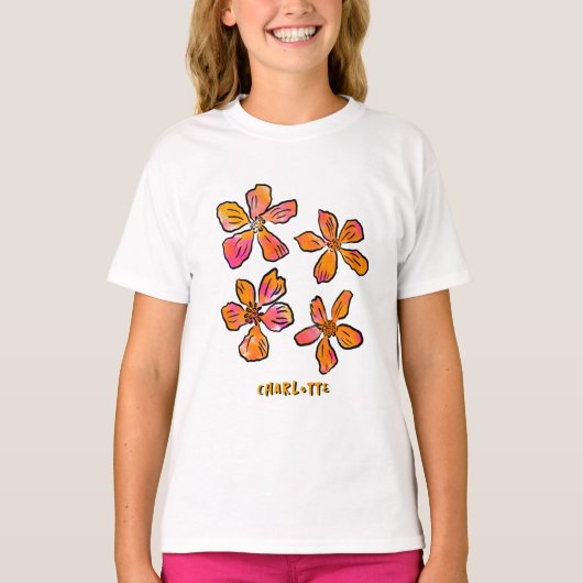 Personalized Pink Floral Pop Art  T-shirt (Voorkant)