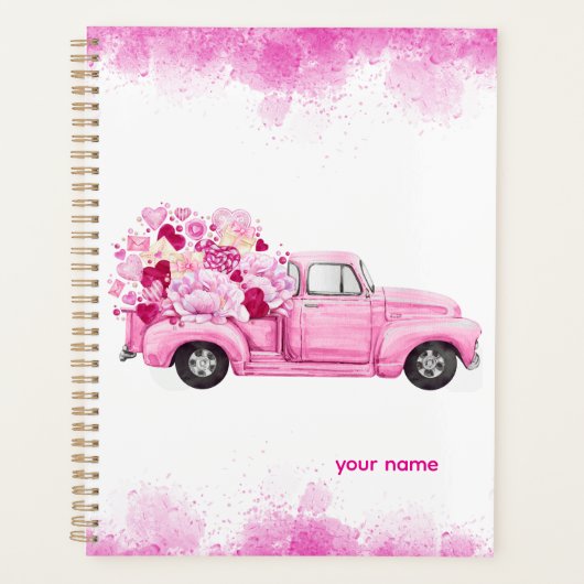 Personalized Pink Floral Truck Planner (Voorkant)