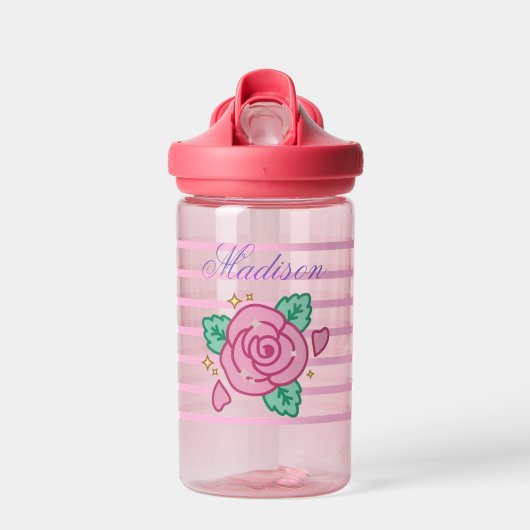Personalized Pink Floral Water Bottle – 14 oz Waterfles (Voorkant)