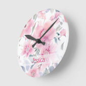 Personalized Pink Floral Watercolor  Ronde Klok (Hoek)