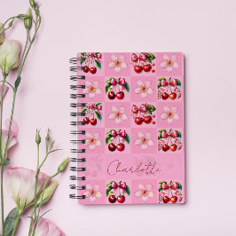 Personalized Pink Gingham Cherry Blossom Notitieboek