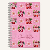 Personalized Pink Gingham Cherry Blossom Notitieboek (Voorkant)
