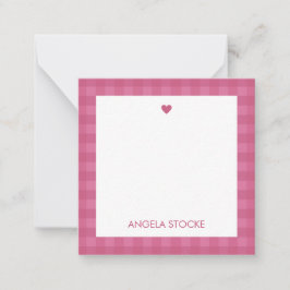 Personalized Pink Gingham Note Card Notitiekaartje