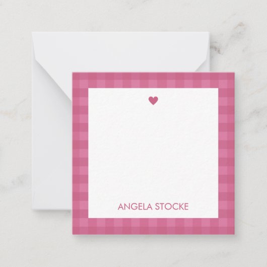 Personalized Pink Gingham Note Card Notitiekaartje (Voorkant)