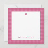 Personalized Pink Gingham Note Card Notitiekaartje (Voorkant)