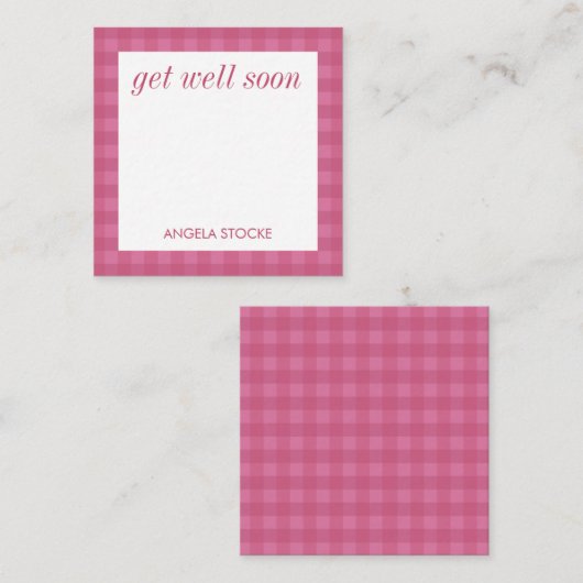 Personalized Pink Gingham Notitiekaartje (Voorkant / Achterkant)
