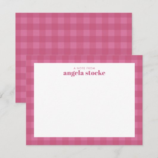 Personalized Pink Gingham Notitiekaartje (Voorkant / Achterkant)