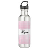 Personalized Pink Gingham Pattern & Custom Name Waterfles (Voorkant)