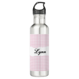Personalized Pink Gingham Pattern & Custom Name Waterfles