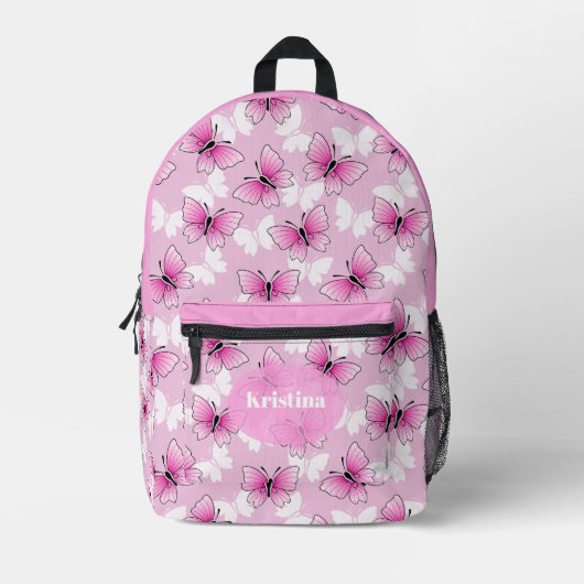 Personalized Pink Girly Butterfly Kawaii Backpack Bedrukte Rugzak (Voorkant)
