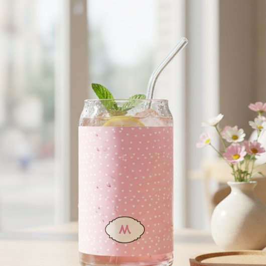 Personalized Pink Glass with White Hearts - Custom Blikvorm Glas