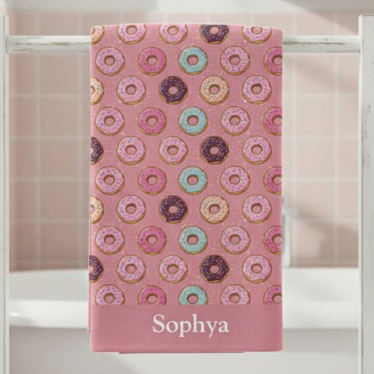 Personalized Pink Glitter Donut Badhanddoek