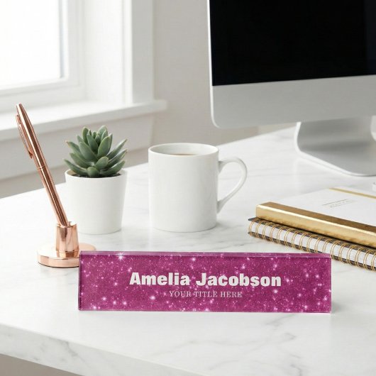 Personalized Pink Glitter Name Modern Desk Decor Naambordje