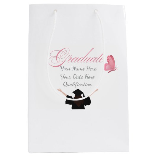 Personalized Pink Graduate Gift, Custom Name  Medium Cadeauzakje (Voorkant)