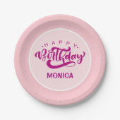 Personalized Pink Happy Birthday  Papieren Bordje (Voorkant)