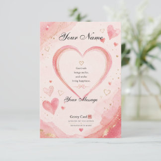 Personalized Pink Heart Thank You Card Bedankkaart