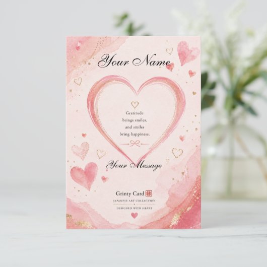 Personalized Pink Heart Thank You Card Bedankkaart (Staand voorkant)