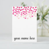Personalized Pink Hearts Girls Notecards Bedankkaart (Staand voorkant)