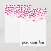 Personalized Pink Hearts Girls Notecards Bedankkaart (Voorkant / Achterkant)