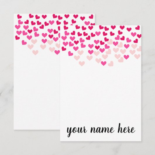 Personalized Pink Hearts Girls Notecards Bedankkaart (Voorkant / Achterkant)
