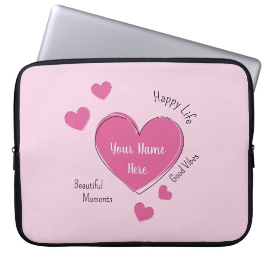 Personalized Pink Hearts Laptop Case (Voorkant)