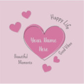 Personalized Pink Hearts Vinyl Sticker (Voorkant)
