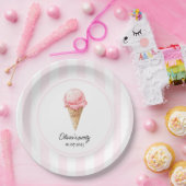 Personalized Pink Ice Cream Cone Birthday Papieren Bordje (Feest)