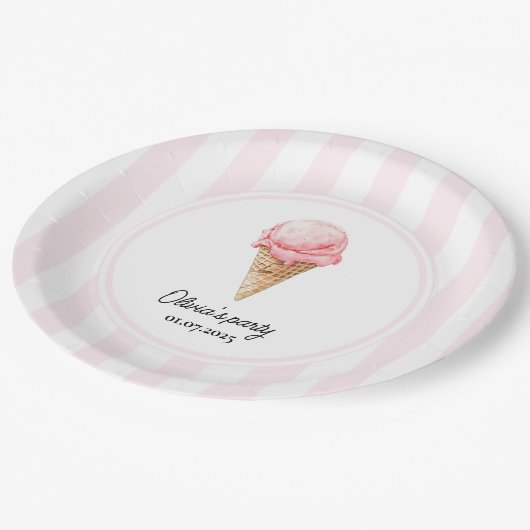 Personalized Pink Ice Cream Cone Birthday Papieren Bordje (Gekanteld)