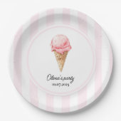 Personalized Pink Ice Cream Cone Birthday Papieren Bordje (Voorkant)