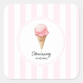 Personalized Pink Ice Cream Cone Party Sticker  (Voorkant)