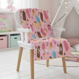 Personalized Pink Ice Cream Pattern Fleece Deken