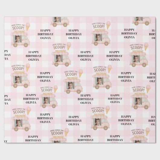 Personalized Pink Ice Cream Truck Birthday  Cadeaupapier (Vlak)
