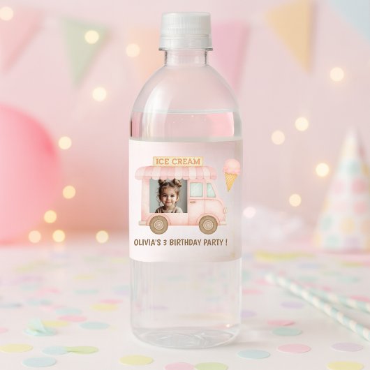 Personalized Pink Ice Cream Truck Birthday  Waterfles Etiket