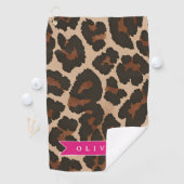 Personalized Pink Leopard Print Chic Animal Print Golfhanddoek (Insitu)
