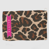 Personalized Pink Leopard Print Chic Animal Print Golfhanddoek (Horizontaal)