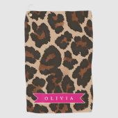 Personalized Pink Leopard Print Chic Animal Print Golfhanddoek (Voorkant)