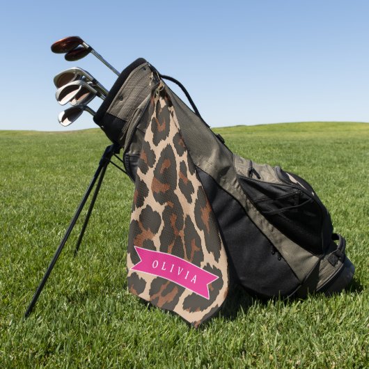 Personalized Pink Leopard Print Chic Animal Print Golfhanddoek (Groen)