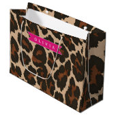 Personalized Pink Leopard Print Chic Animal Print Groot Cadeauzakje (Voorkant Gekanteld)